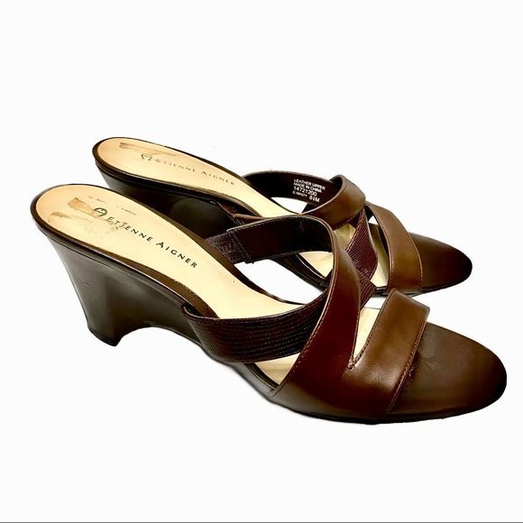 Etienne Aigner Shoes - EUC Etienne Agner Peep Toe Leather Kitten Heels